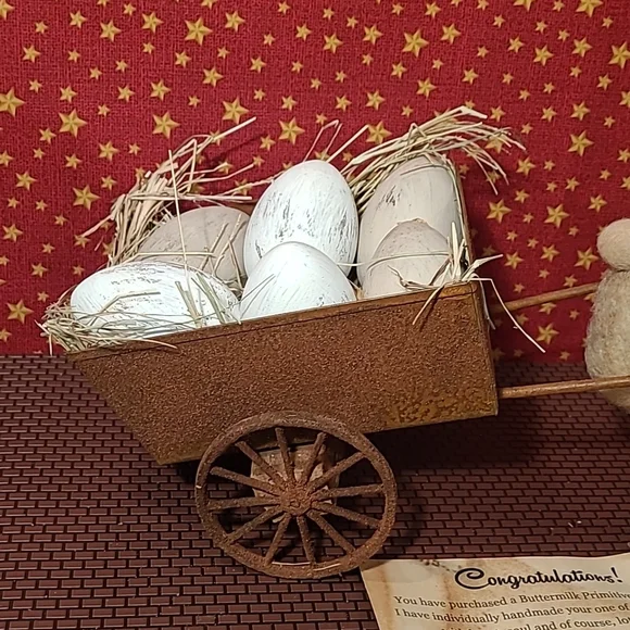 Primitive Sheep Pulling Cart Of Eggs